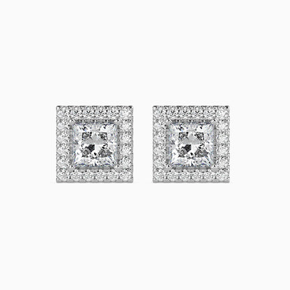 1 Carat Princess Solitaire Studs with Halo