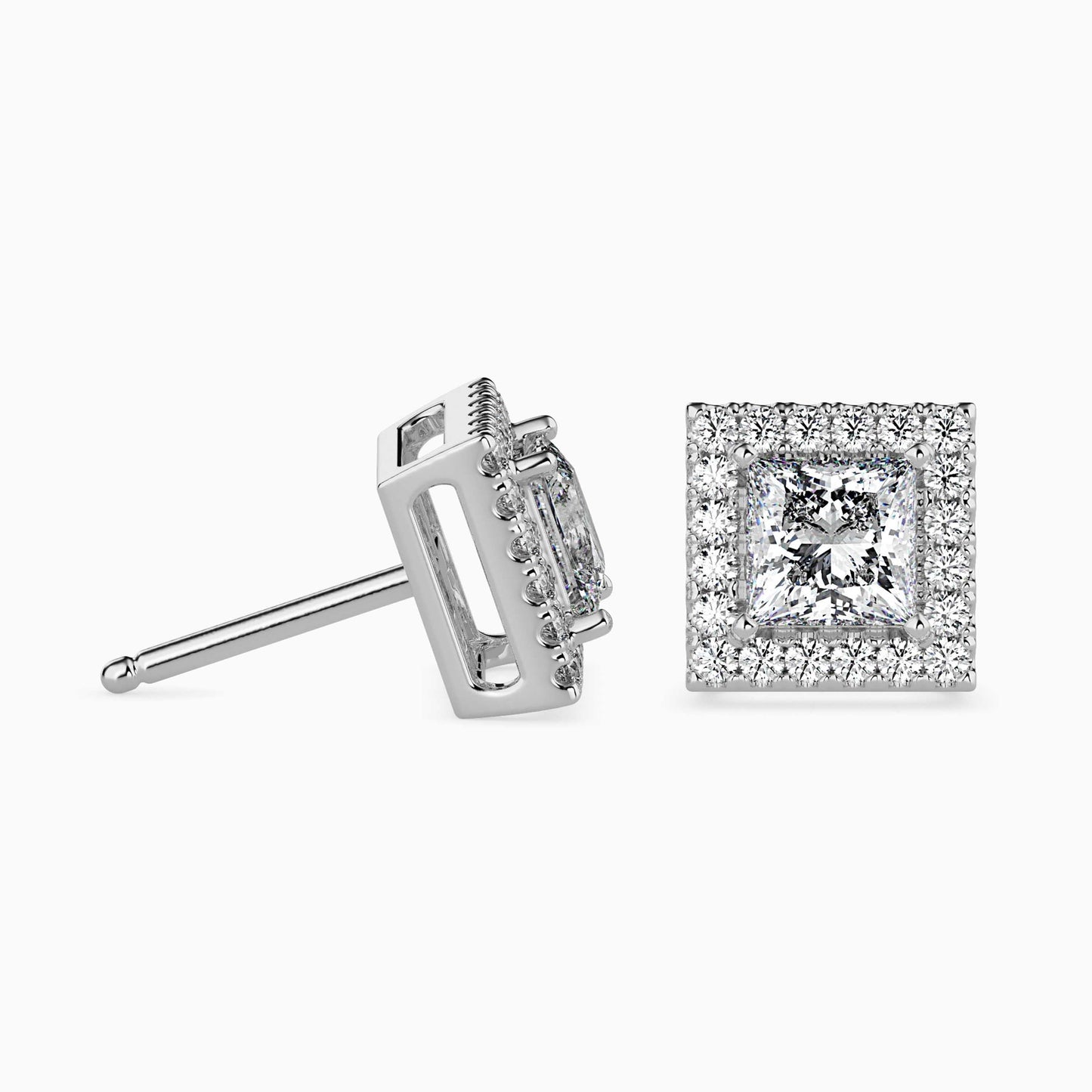 1 Carat Princess Solitaire Studs with Halo