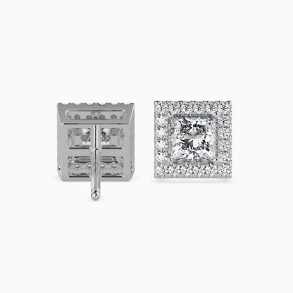 1 Carat Princess Solitaire Studs with Halo