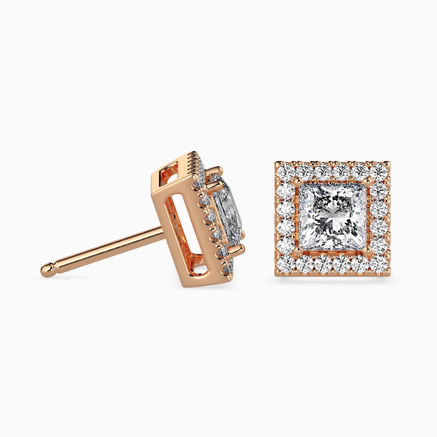 1 Carat Princess Solitaire Studs with Halo