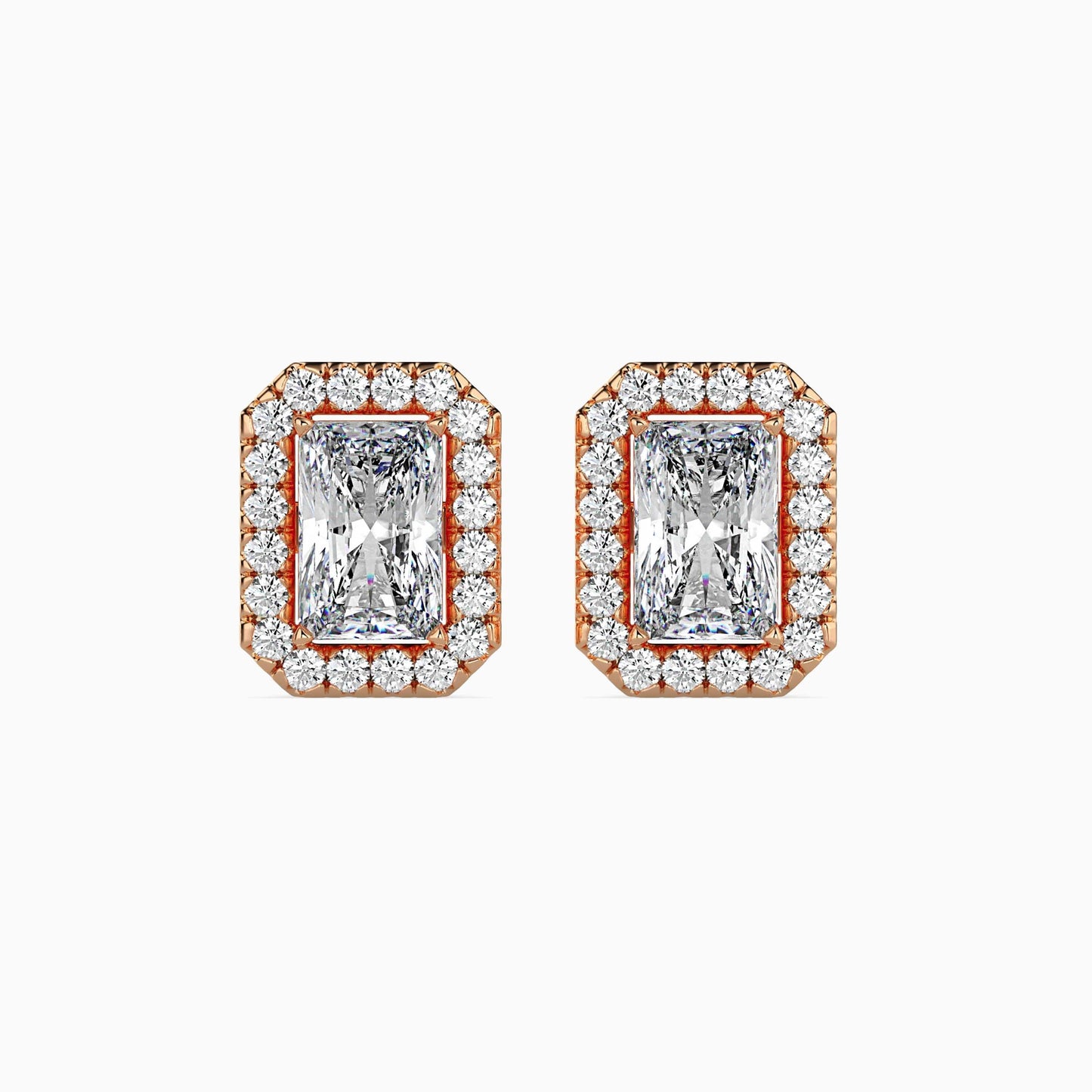 1 Carat Radiant Solitaire Studs with Halo