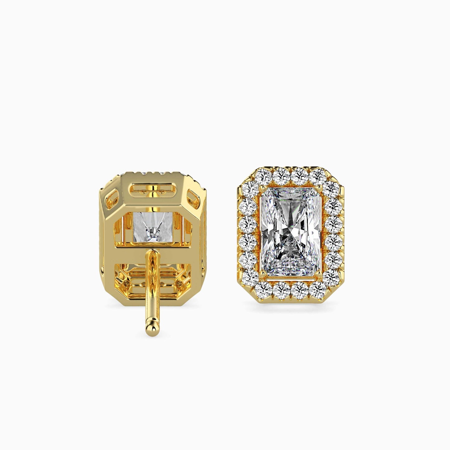 1 Carat Radiant Solitaire Studs with Halo