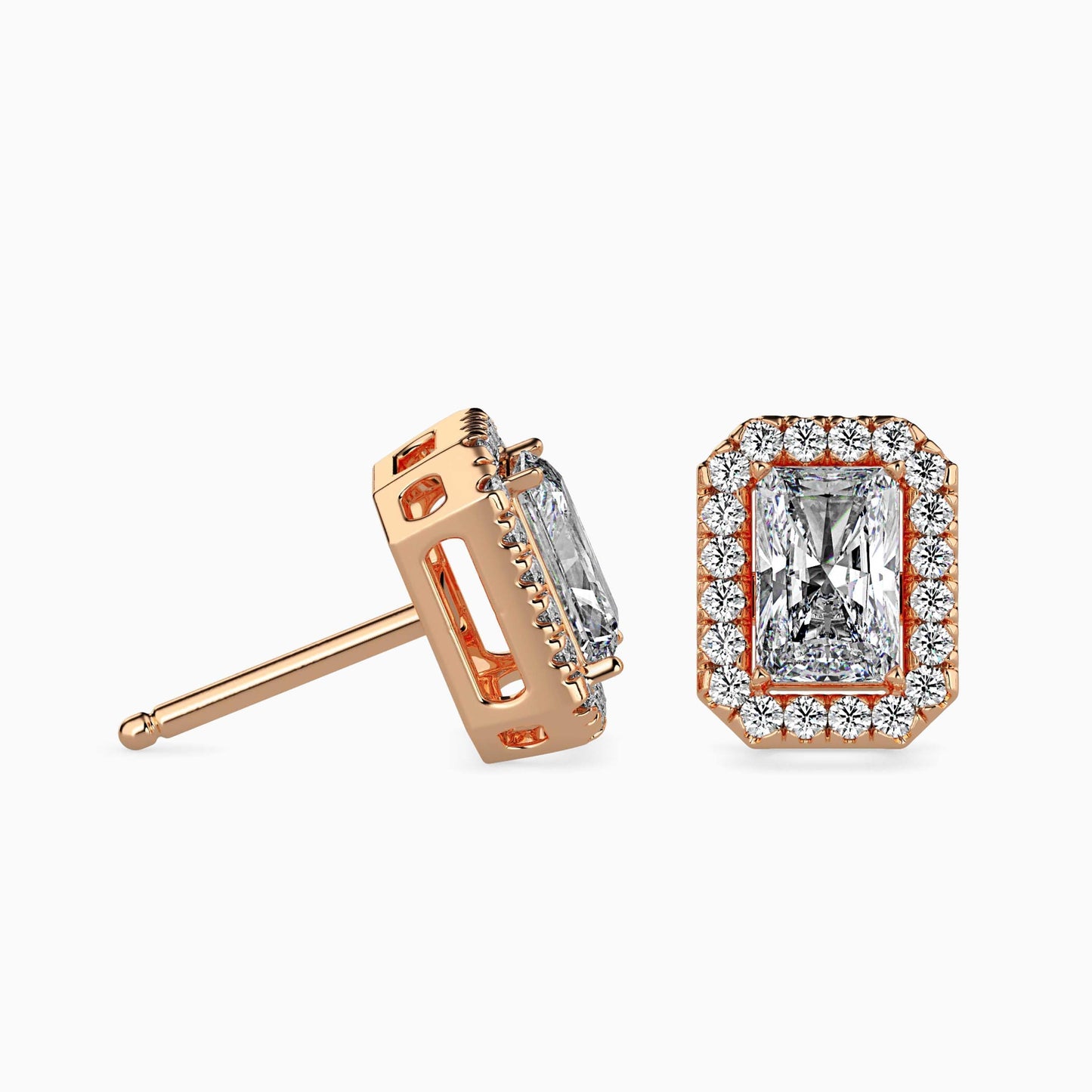 1 Carat Radiant Solitaire Studs with Halo