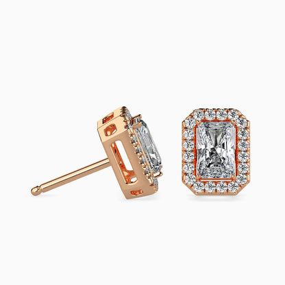 1 Carat Radiant Solitaire Studs with Halo