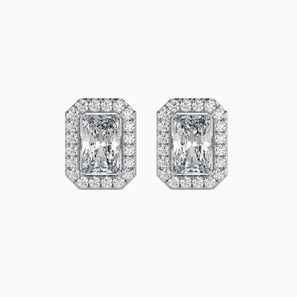 1 Carat Radiant Solitaire Studs with Halo