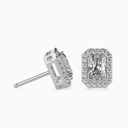 1 Carat Radiant Solitaire Studs with Halo