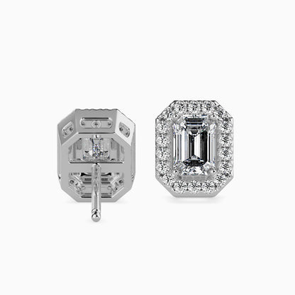 1 Carat Emerald Solitaire Studs with Halo