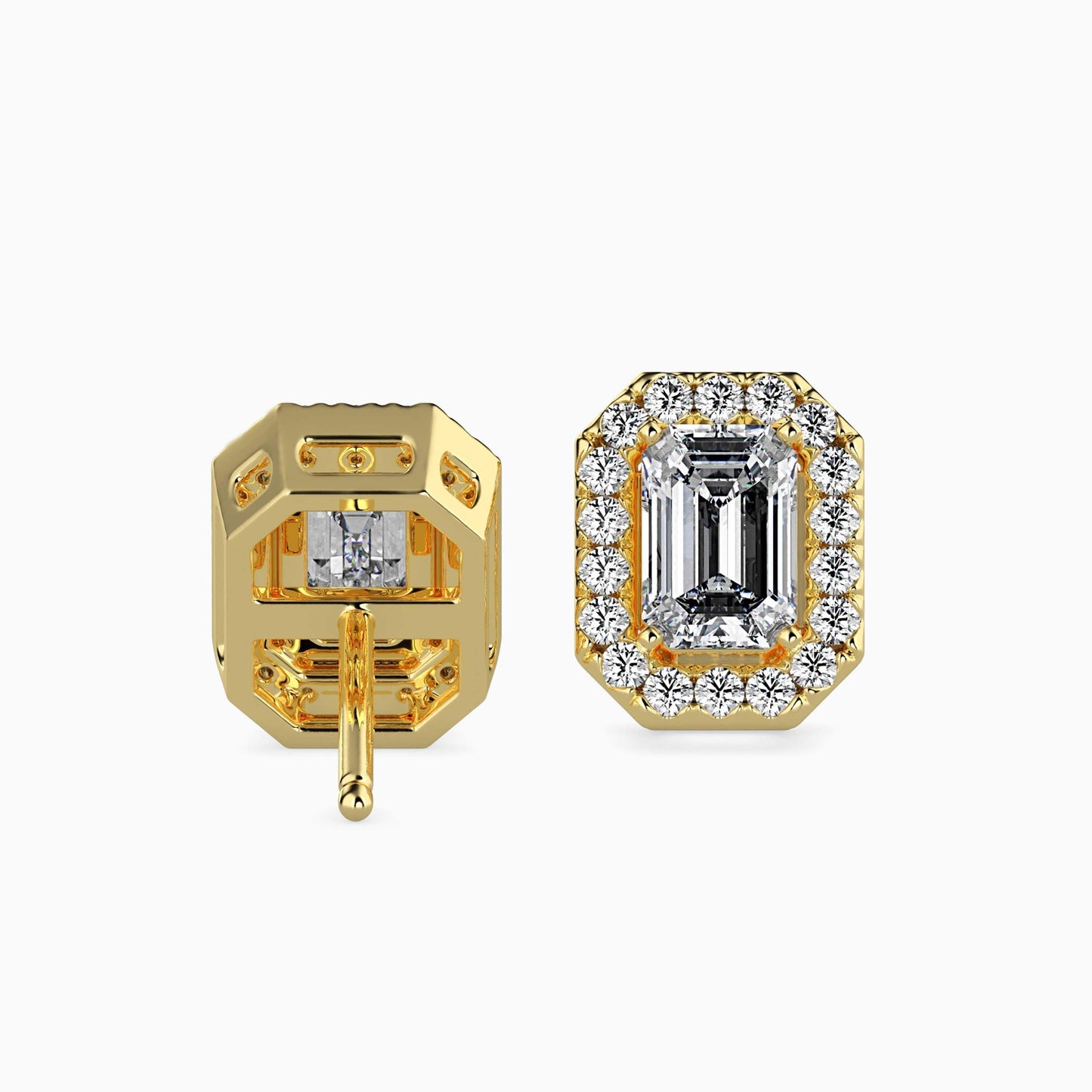 1 Carat Emerald Solitaire Studs with Halo