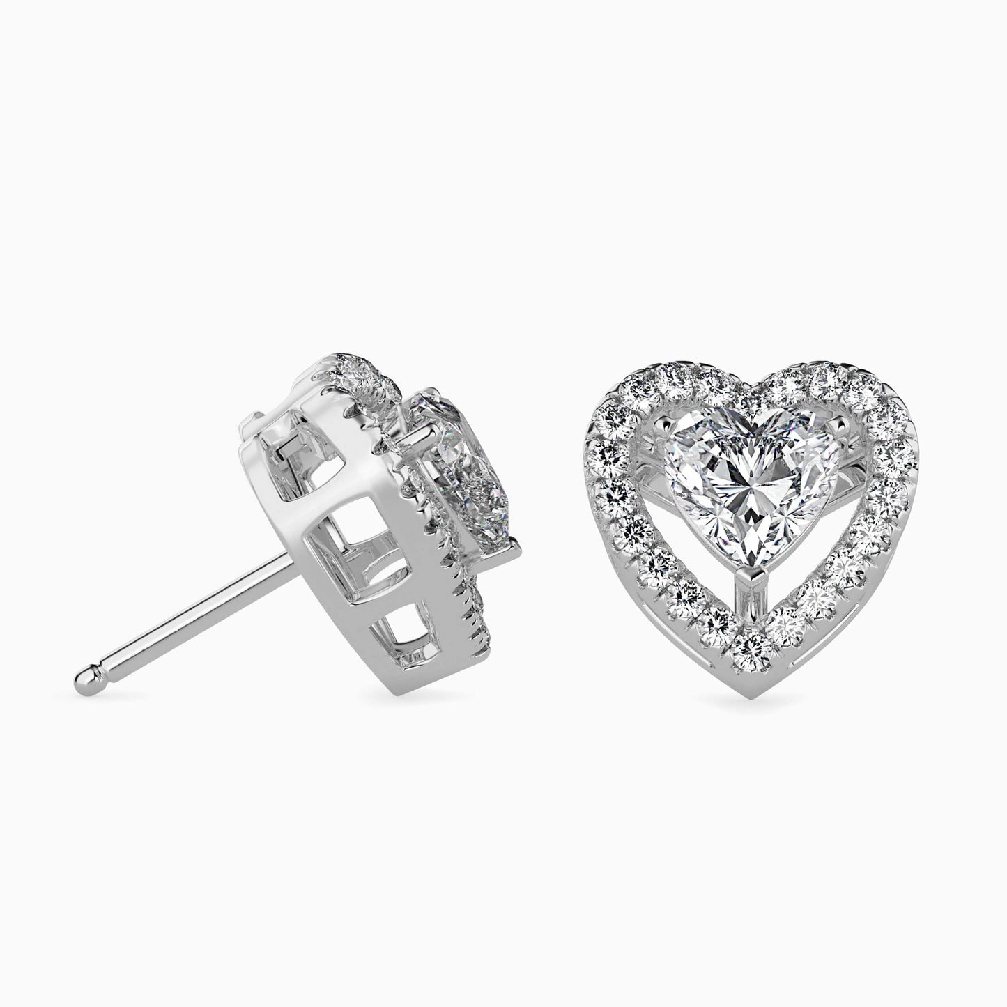 1 Carat Heart Solitaire Studs with Halo