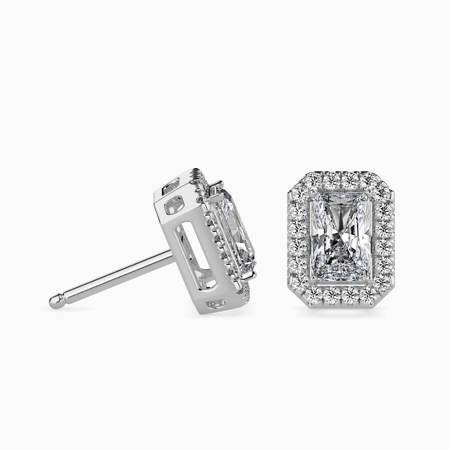 1.5 Carat Radiant Solitaire Studs with Halo