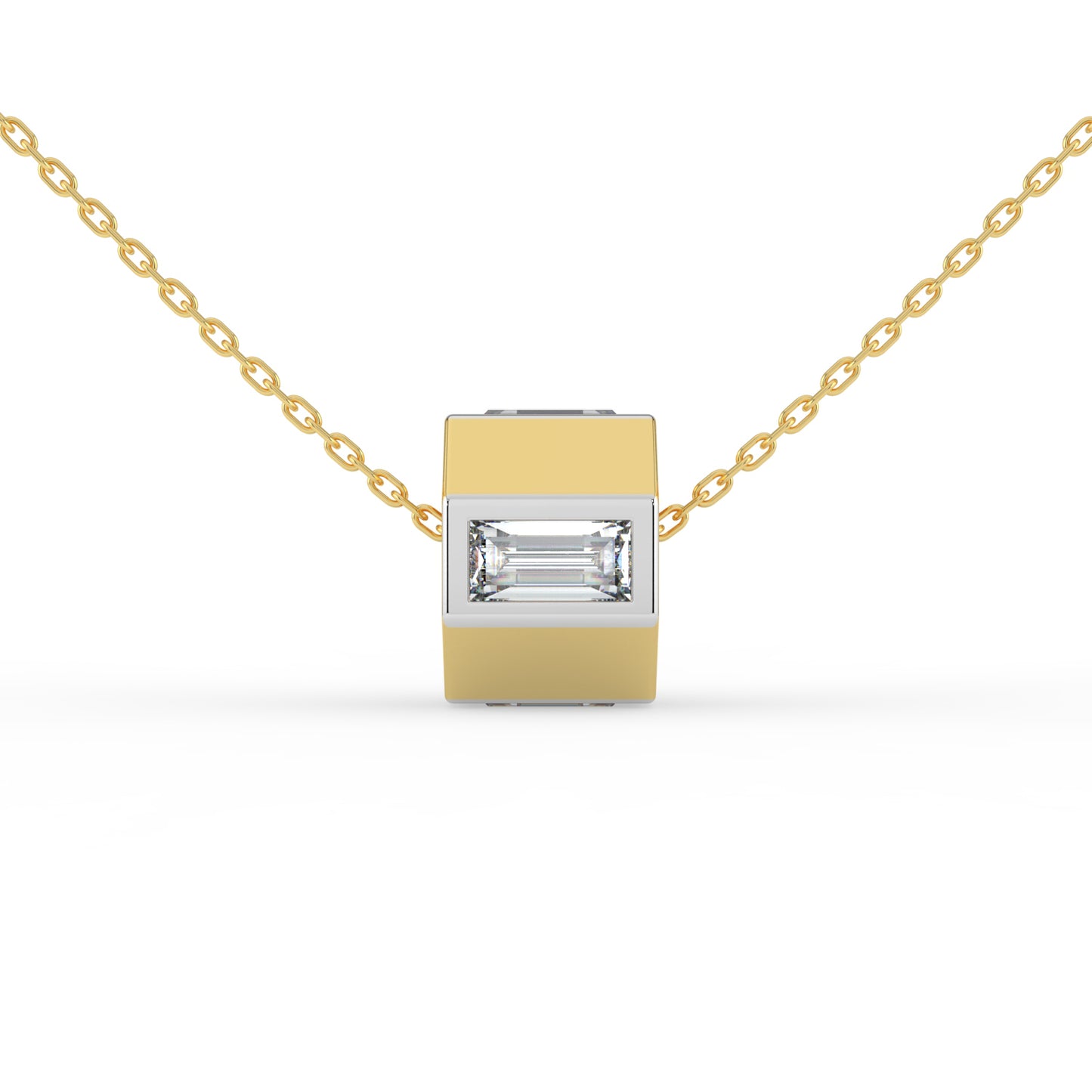 Baguette Lab Diamond Barrel Pendant (With Chain)