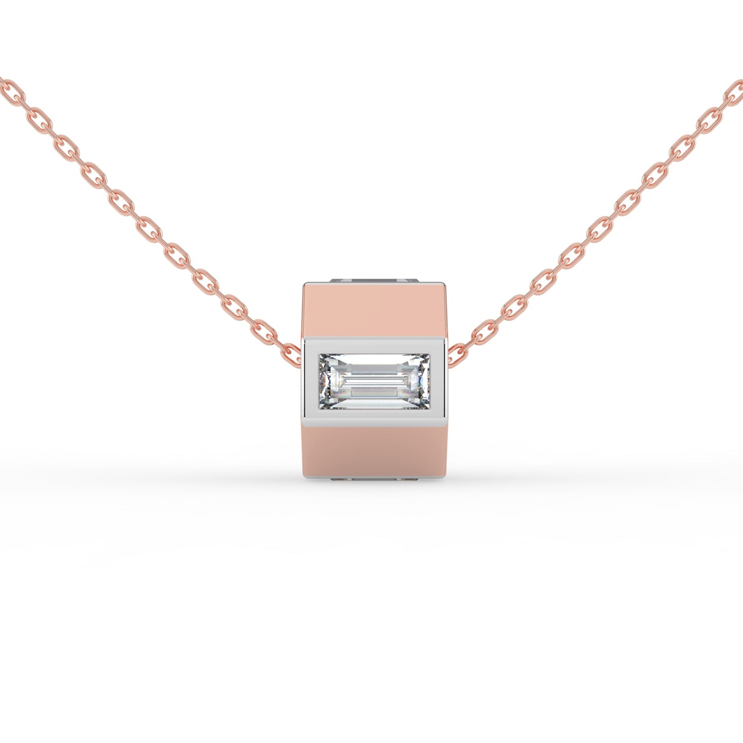 Baguette Lab Diamond Barrel Pendant (With Chain)