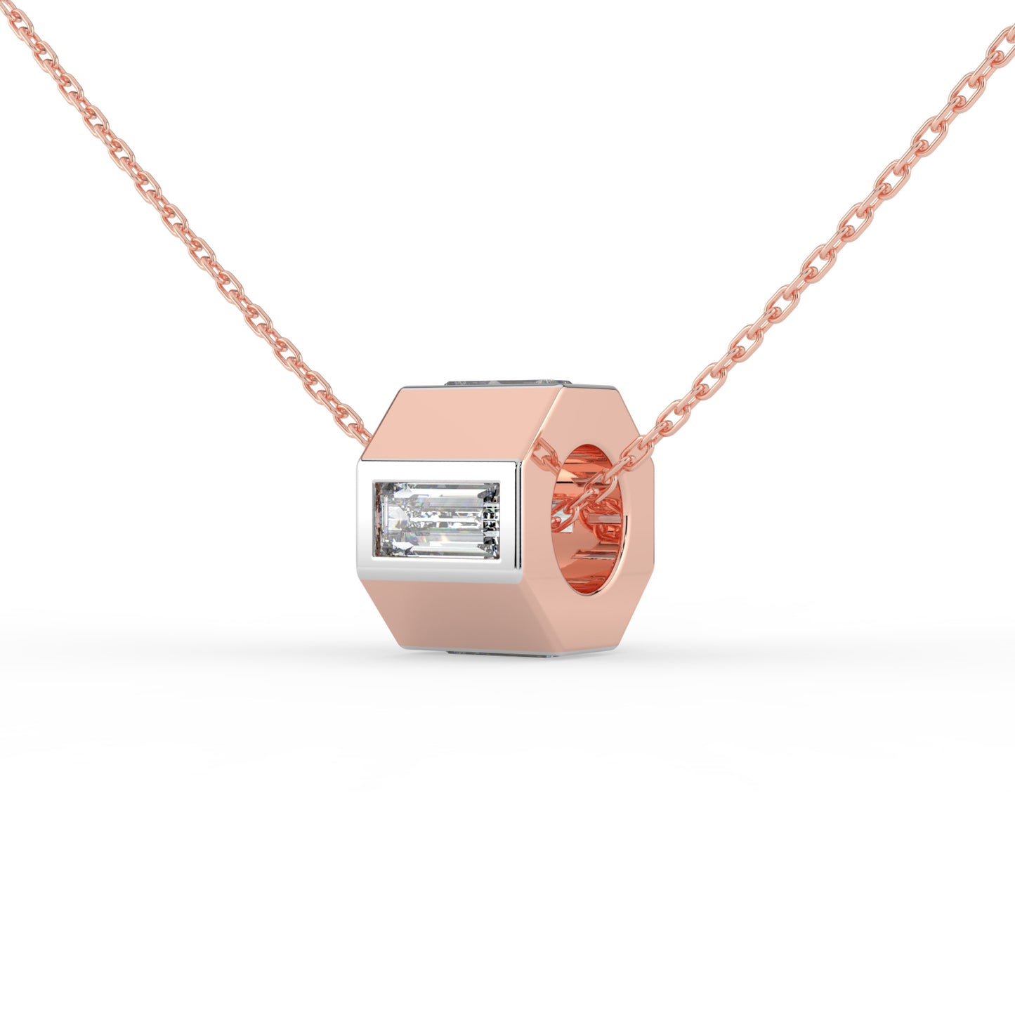 Baguette Lab Diamond Barrel Pendant (With Chain)