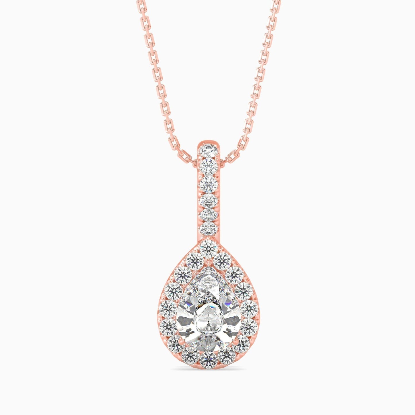 25 Cent Pear Solitaire Pendant with Halo (With Chain)