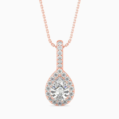 25 Cent Pear Solitaire Pendant with Halo (With Chain)