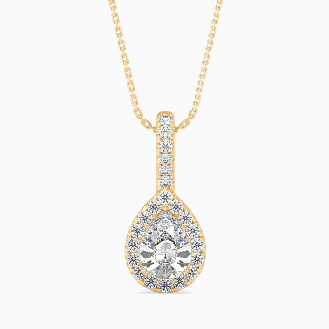 25 Cent Pear Solitaire Pendant with Halo (With Chain)