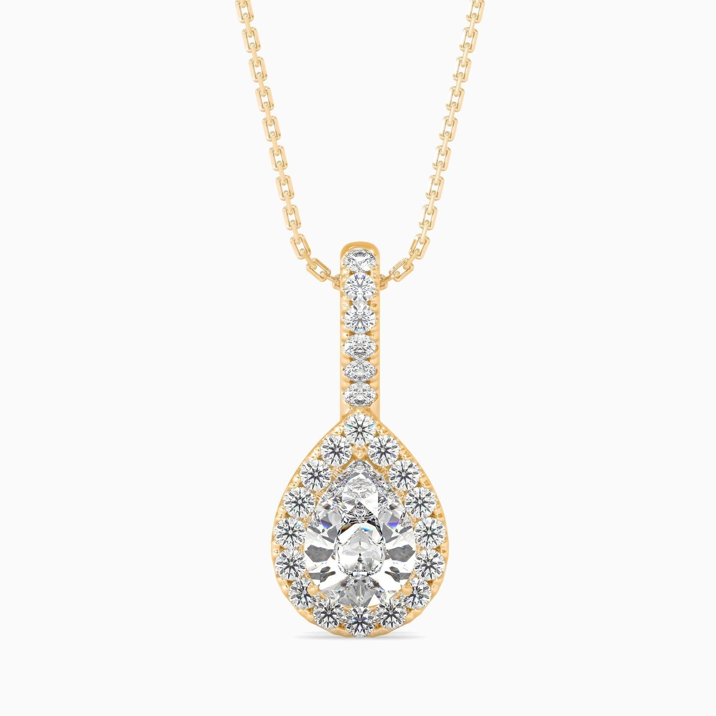 25 Cent Pear Solitaire Pendant with Halo (With Chain)