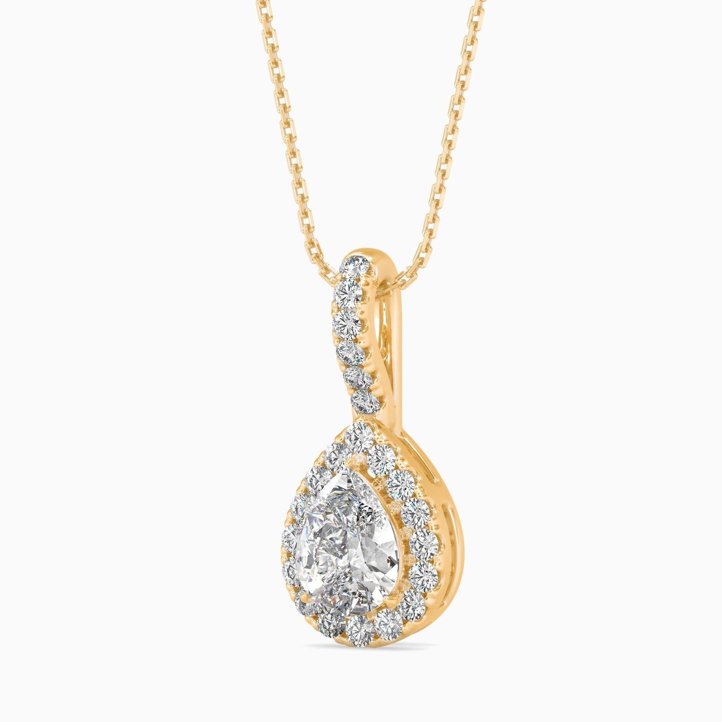 25 Cent Pear Solitaire Pendant with Halo (With Chain)