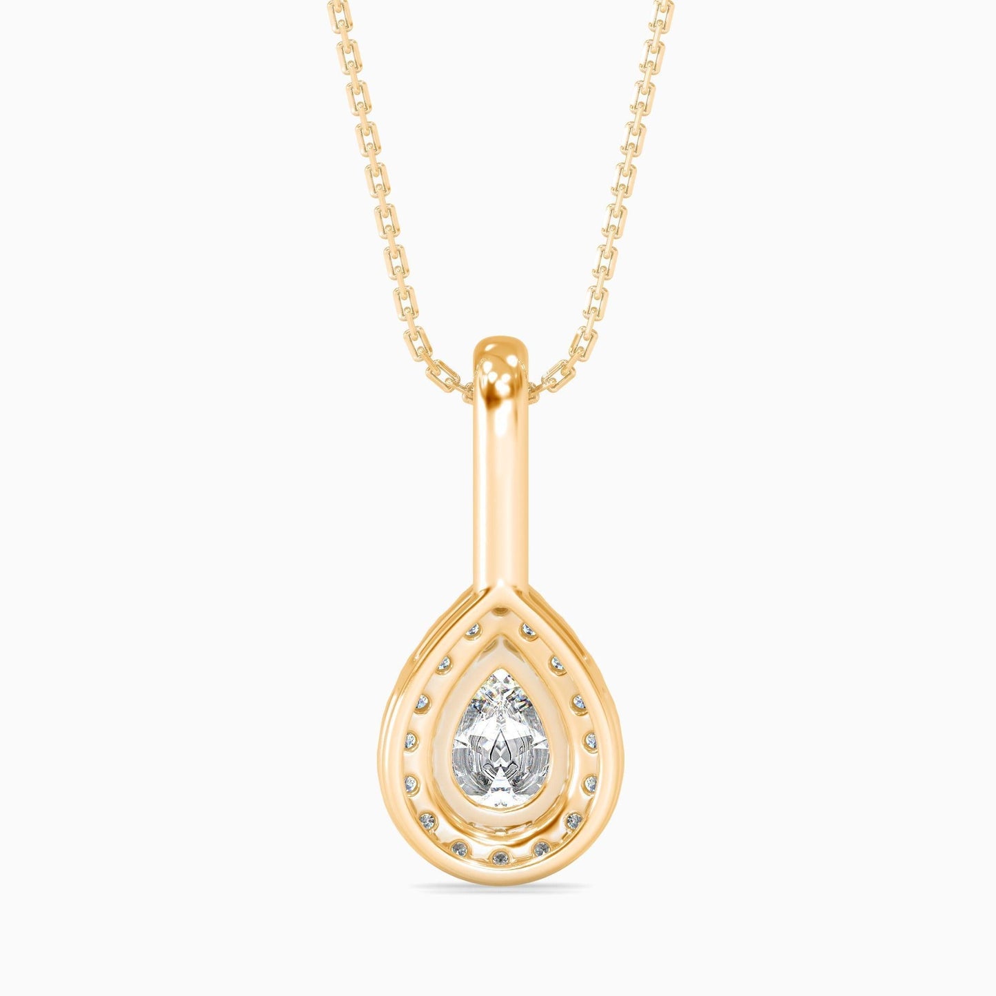 25 Cent Pear Solitaire Pendant with Halo (With Chain)