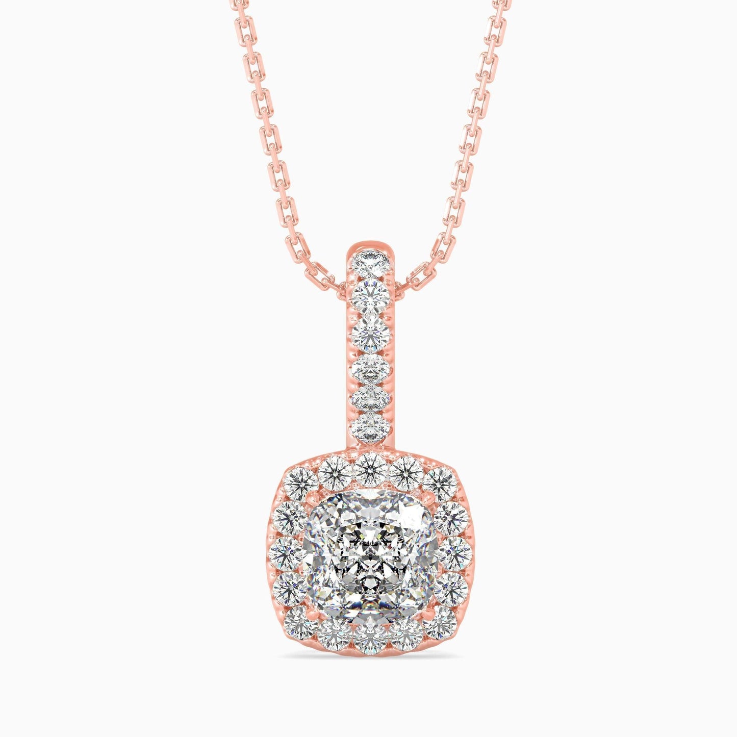 25 Cent Cushion Solitaire Pendant with Halo (With Chain)