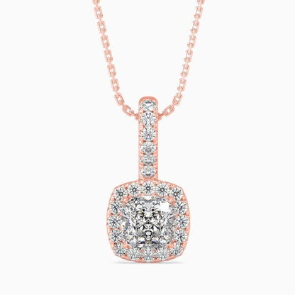25 Cent Cushion Solitaire Pendant with Halo (With Chain)