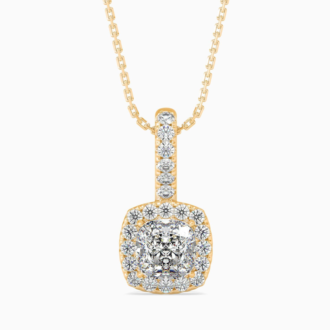 25 Cent Cushion Solitaire Pendant with Halo (With Chain)