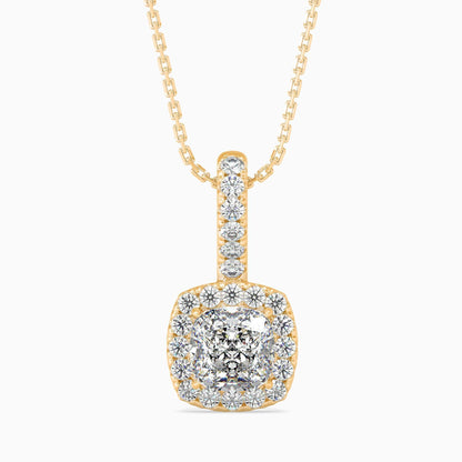 25 Cent Cushion Solitaire Pendant with Halo (With Chain)