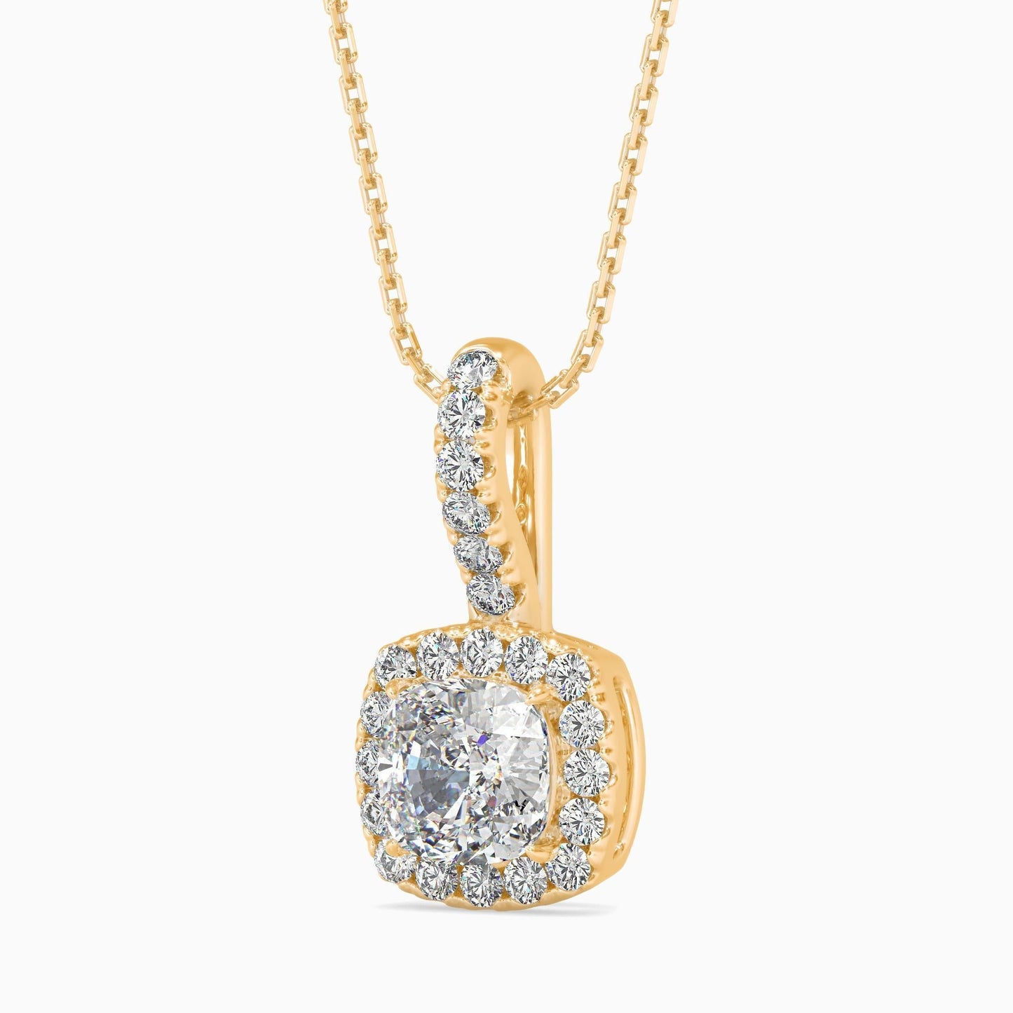 25 Cent Cushion Solitaire Pendant with Halo (With Chain)