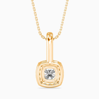 25 Cent Cushion Solitaire Pendant with Halo (With Chain)