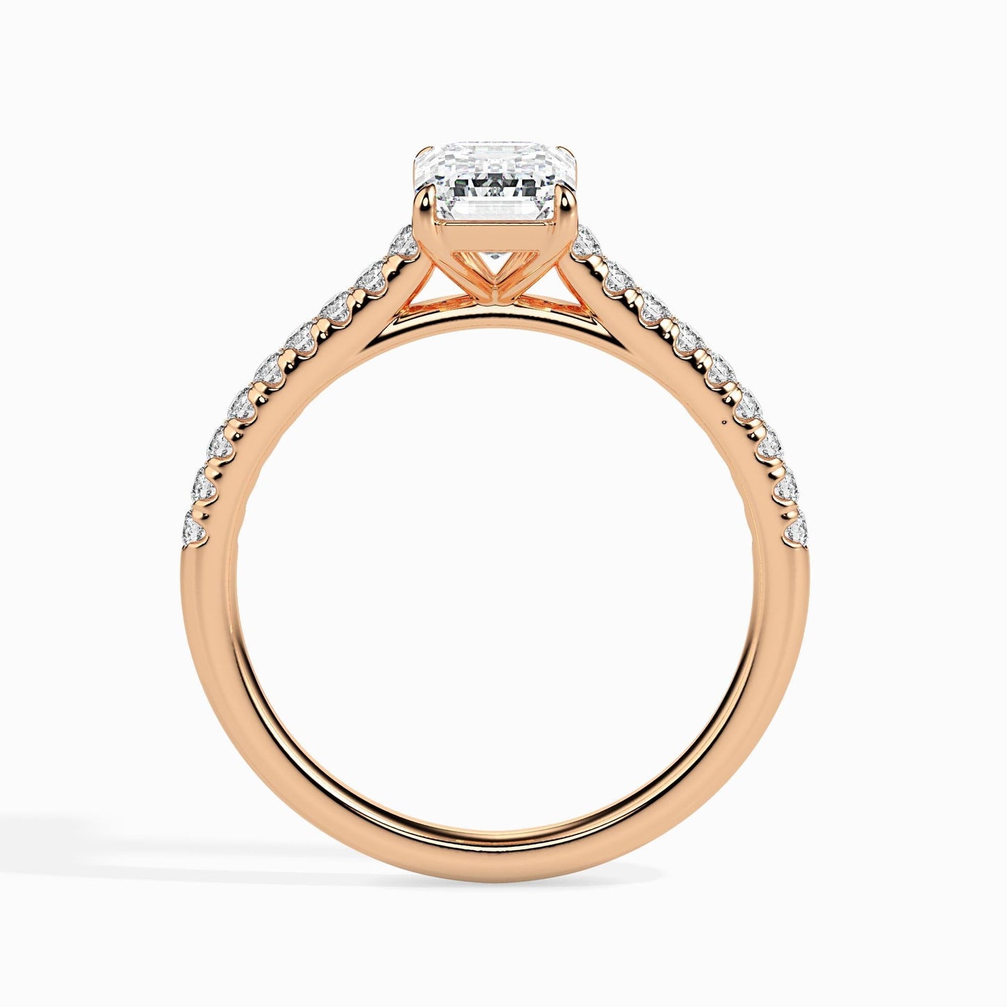 50 Cent Emerald Solitaire Ring in Diamond Band