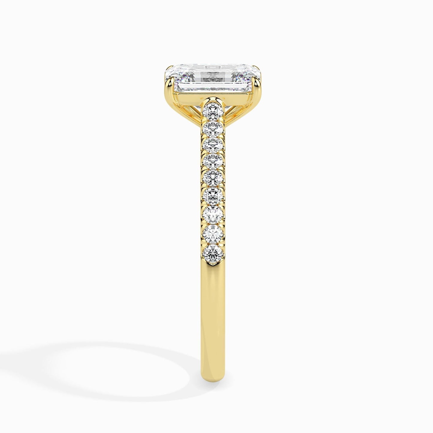 50 Cent Emerald Solitaire Ring in Diamond Band