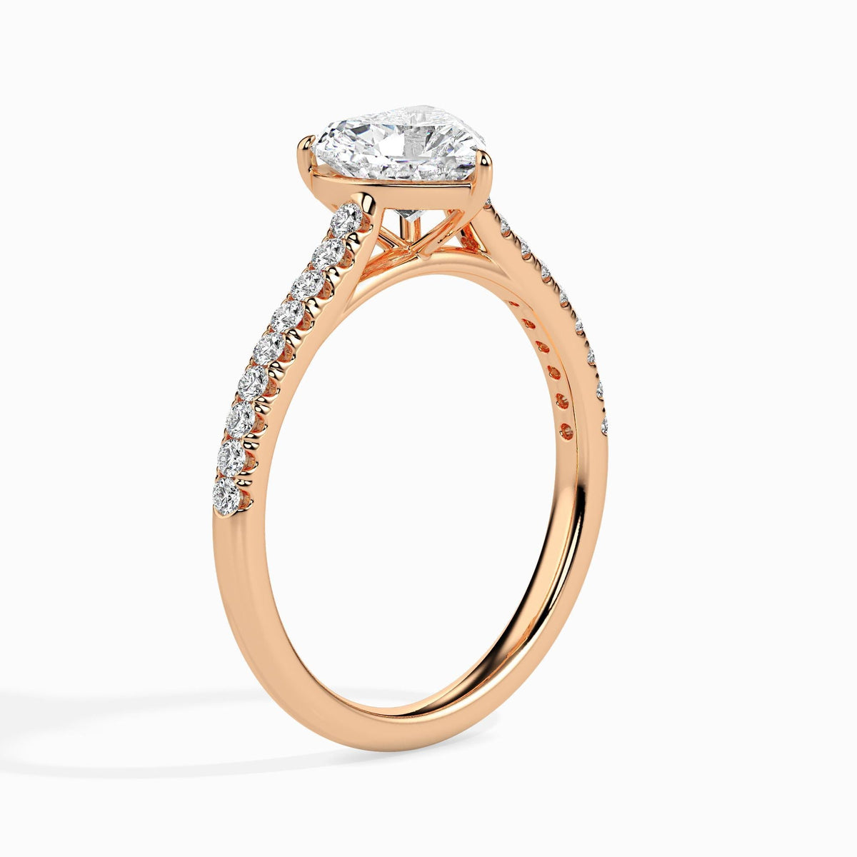 50 Cent Heart Solitaire Ring in Diamond Band