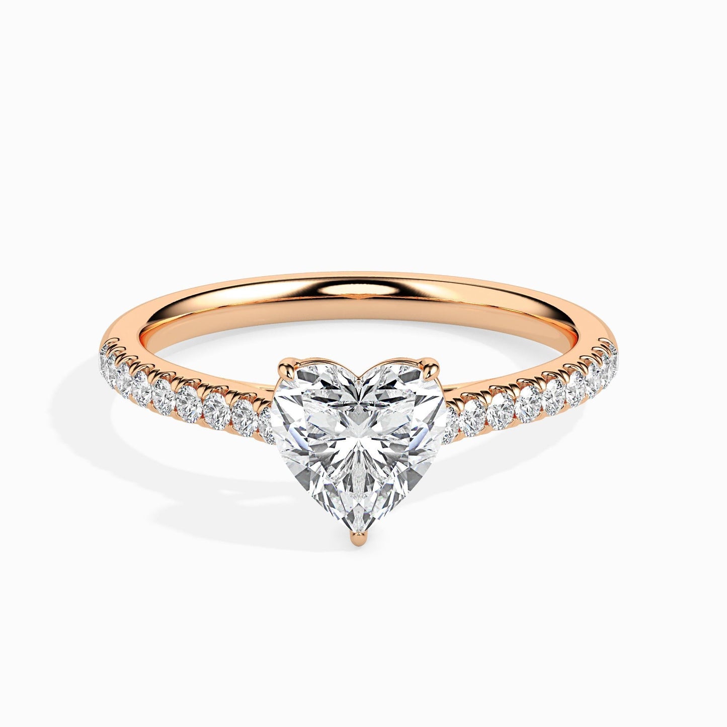 50 Cent Heart Solitaire Ring in Diamond Band