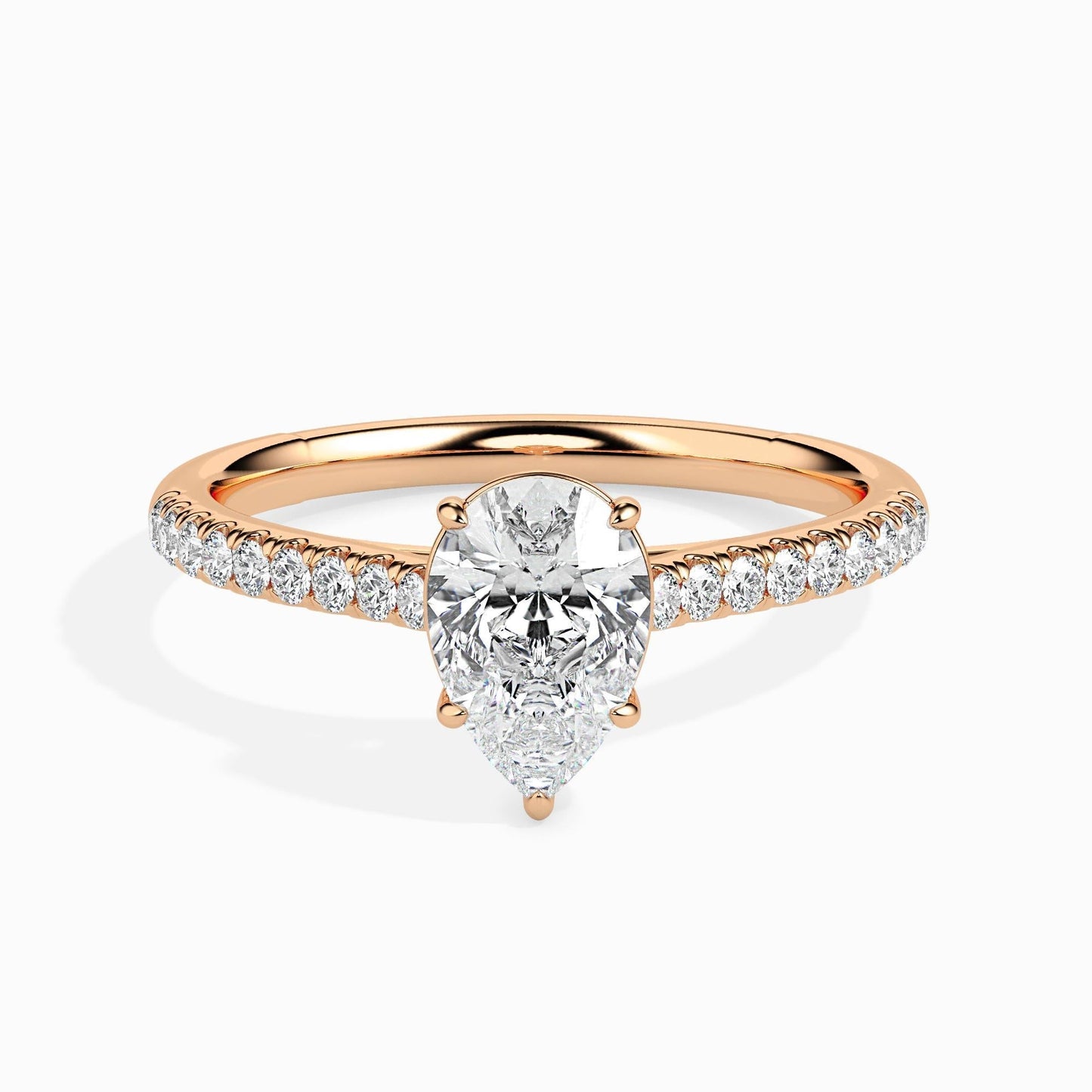 50 Cent Pear Solitaire Ring in Diamond Band