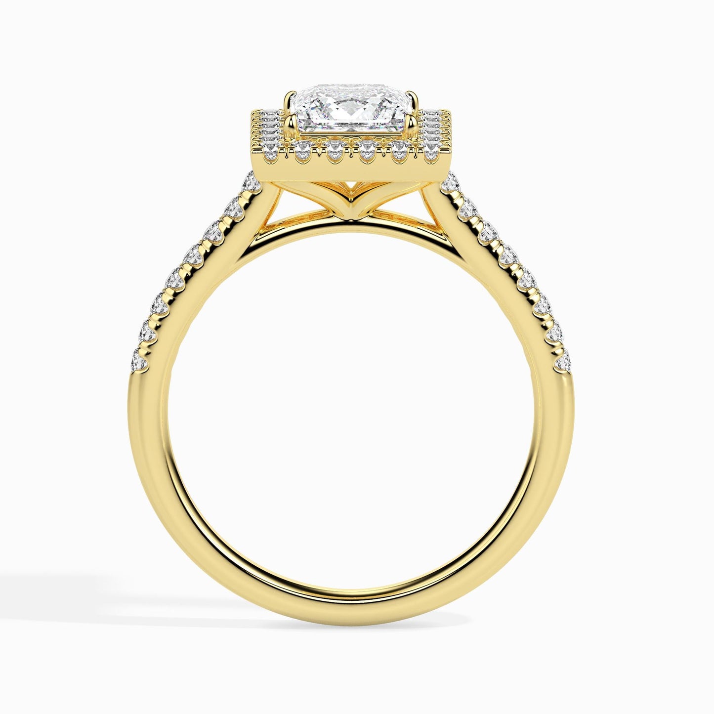 50 Cent Princess Solitaire Ring with Halo in Diamond Band