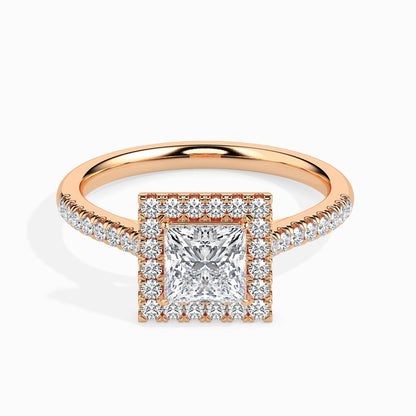 50 Cent Princess Solitaire Ring with Halo in Diamond Band