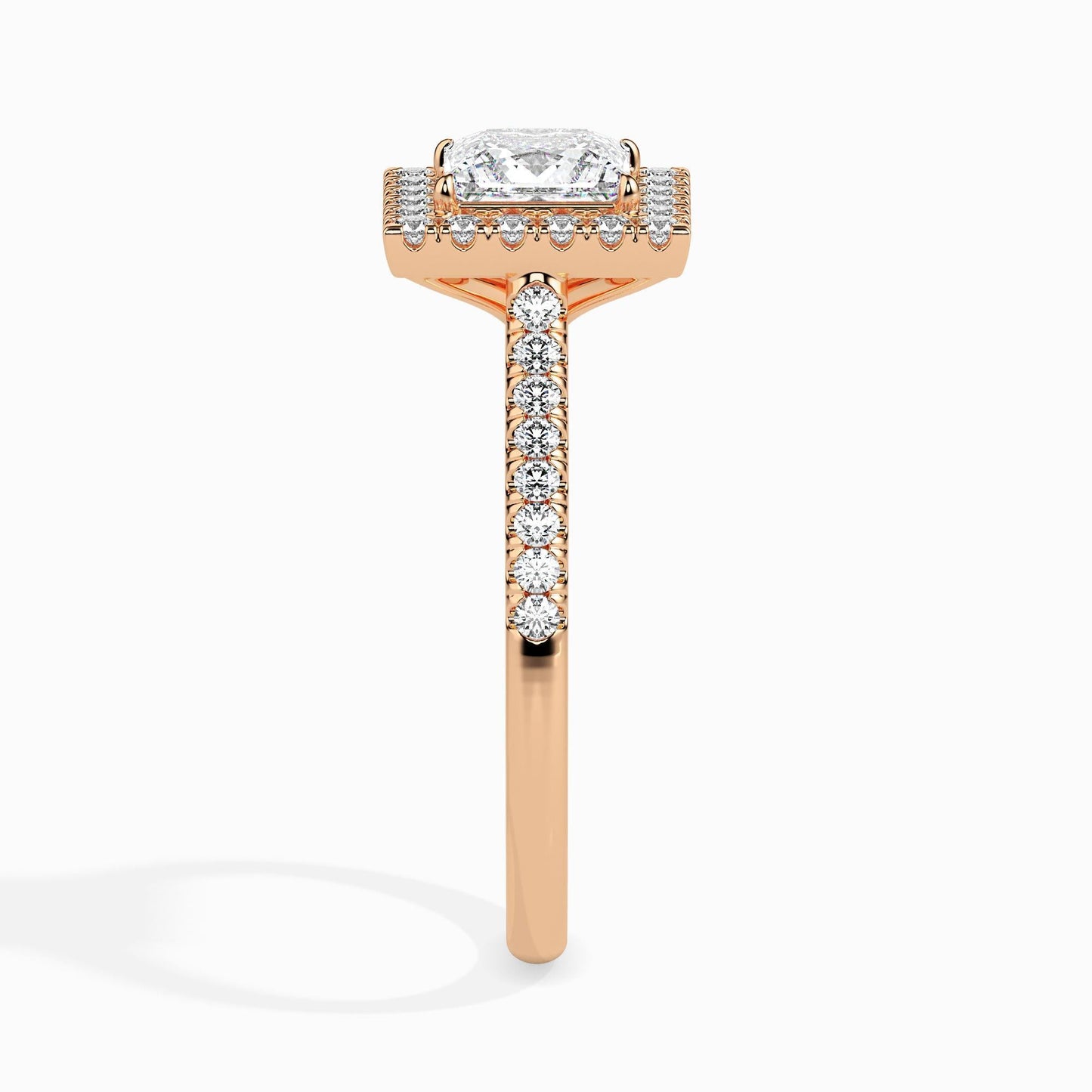 50 Cent Princess Solitaire Ring with Halo in Diamond Band