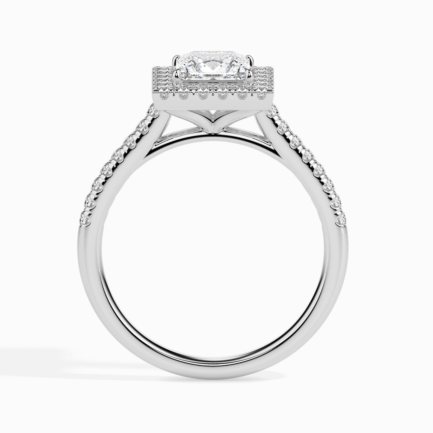 50 Cent Princess Solitaire Ring with Halo in Diamond Band