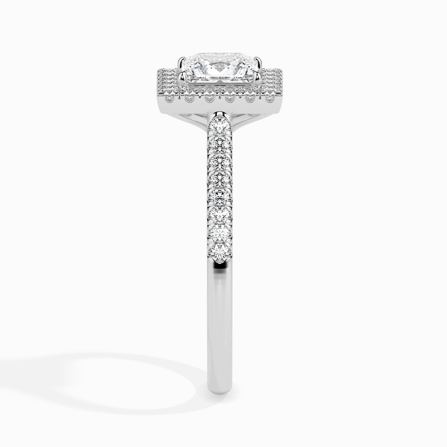 50 Cent Princess Solitaire Ring with Halo in Diamond Band