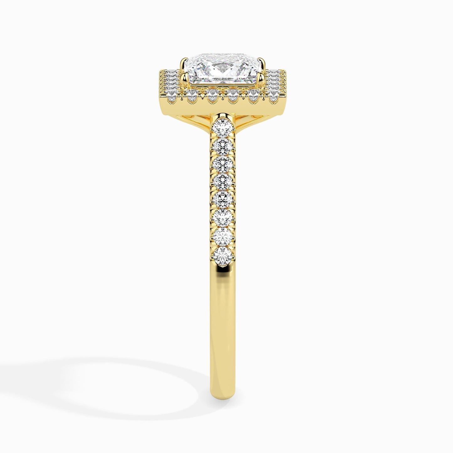 50 Cent Princess Solitaire Ring with Halo in Diamond Band
