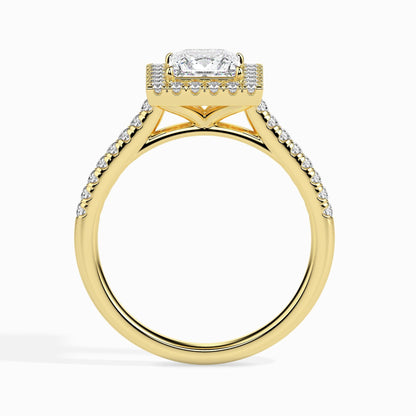 1 Carat Princess Solitaire Ring with Halo in Diamond Band