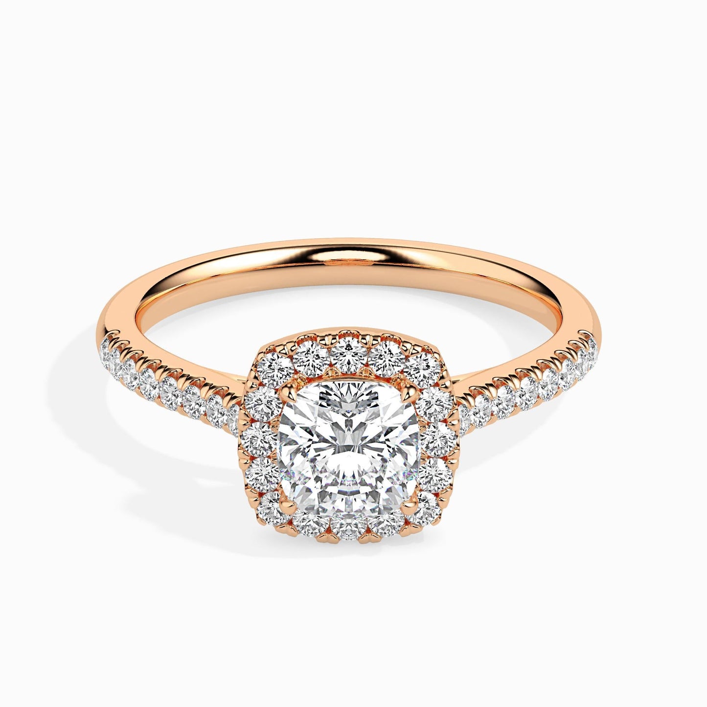 50 Cent Cushion Solitaire Ring with Halo in Diamond Band