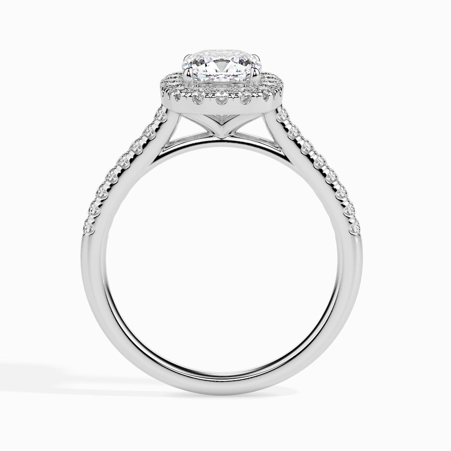 50 Cent Cushion Solitaire Ring with Halo in Diamond Band