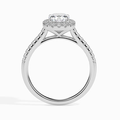50 Cent Cushion Solitaire Ring with Halo in Diamond Band