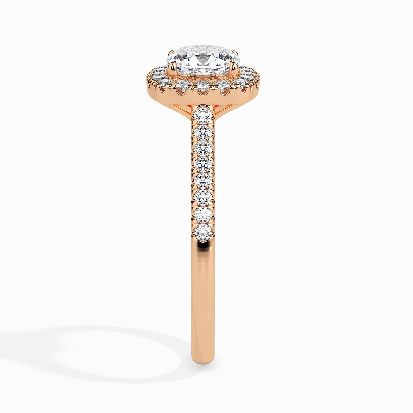 50 Cent Cushion Solitaire Ring with Halo in Diamond Band