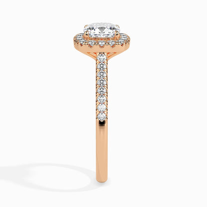 50 Cent Cushion Solitaire Ring with Halo in Diamond Band