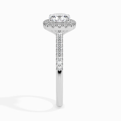 50 Cent Cushion Solitaire Ring with Halo in Diamond Band
