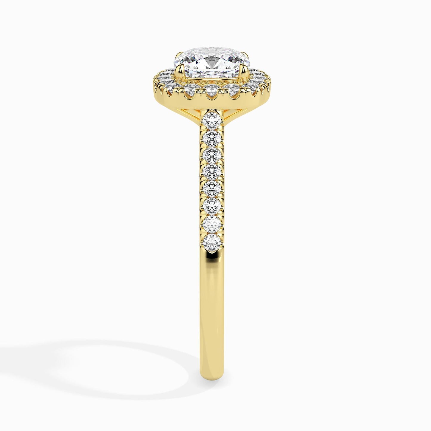 50 Cent Cushion Solitaire Ring with Halo in Diamond Band
