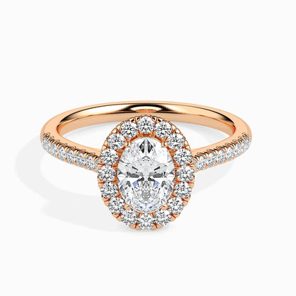 50 Cent Oval Solitaire Ring with Halo in Diamond Band
