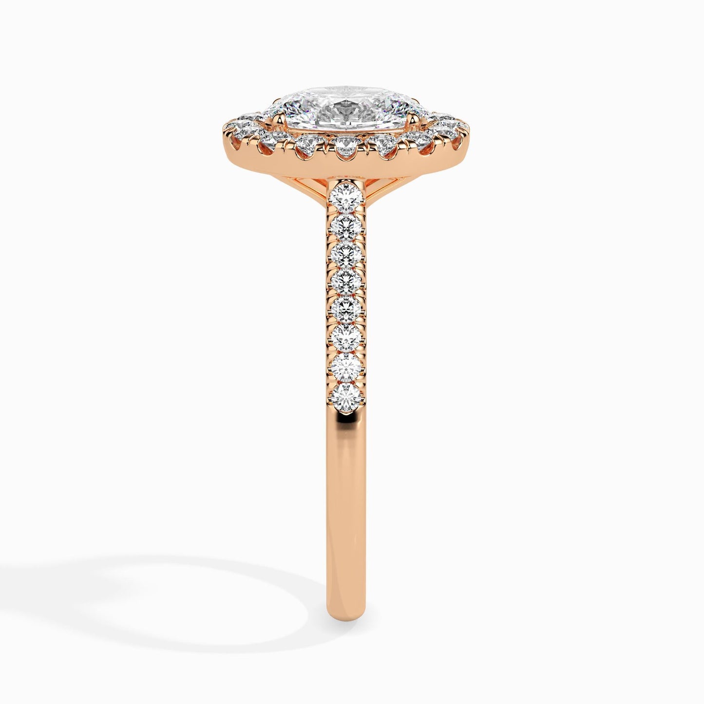 50 Cent Oval Solitaire Ring with Halo in Diamond Band